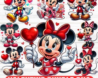 バレンタイン ミッキー＆ミニーマウス PNG バンドル (デジタル