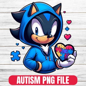 Autism Ribbon Png, Sonic the Hedgehog Autism PNG, Sonic Autism Shirt Design Clipart,Kids Cartoon PNG, Autism Sublimation Design,Sonic Autism