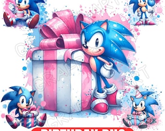Watercolor Sonic Birthday PNG Bundle: T-Shirt Design, Party Decor (Digital Download