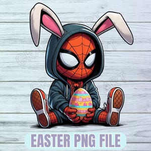 Kawaii Páscoa PNG, Super Herói Páscoa PNG, Design de Sublimação de Camisa de Páscoa do Aranha, Desenho Animado Infantil PNG, Ovo de Páscoa, Clipart de Herói Infantil Páscoa