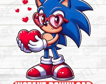 Valentine Sonic the Hedgehog PNG: Kids Cartoon Sublimation (Digital Download)