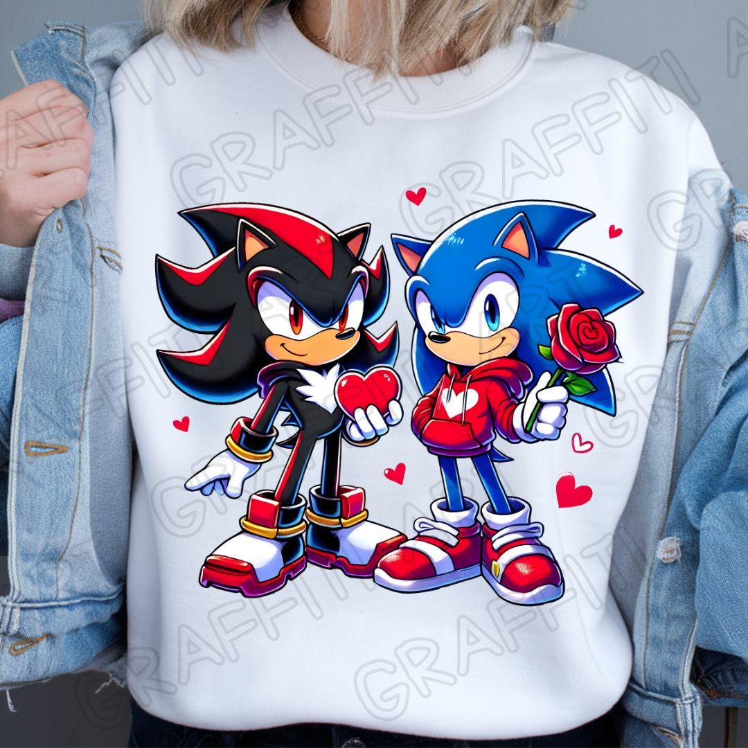 Sonic & Shadow Valentine PNG: Cartoon Sublimation Design (digital ...