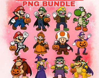 Halloween Super Mario PNG Bundle - Spooky Kids Cartoon Design Digital Download