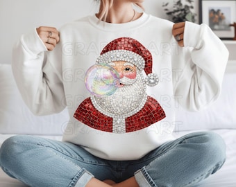 Sparkle Rhinestone Santa PNG, Bling Christmas Design (Digital Download)
