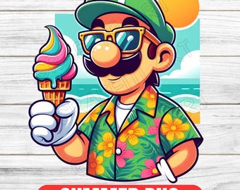 Summer Luigi PNG: Super Mario Hawaiian Shirt Cartoon (Digital Download)