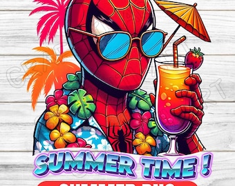 Spiderman Summer Vibe PNG: Kids Cartoon Sublimation Design (Digital Download)