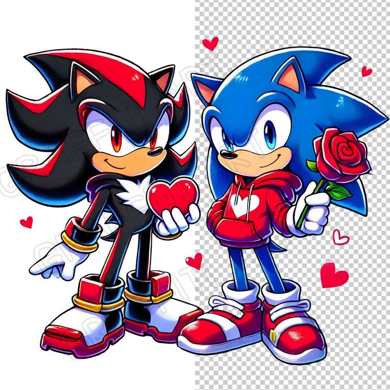 Sonic & Shadow Valentine PNG: Cartoon Sublimation Design (digital ...