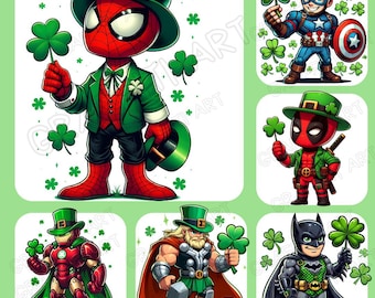 St Patricks Day Superhero PNG: Kids Cartoon Design (Instant Download)