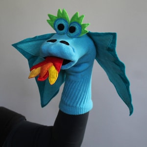 Museum Quality Turquoise Dragon Puppet, Removable Fire, Myth, Magic for Kids & Adults, Highly Detailed, All Sewn Parts, Handmade to Order