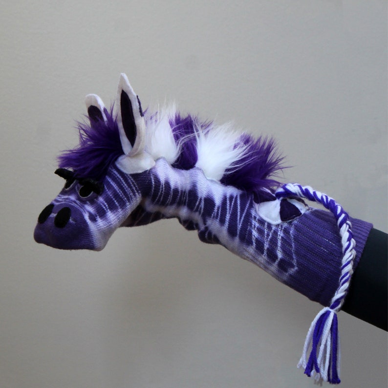 Purple Zebra Sockett® Sock Puppet, Handmade, Heirloom Quality, Moving Mouth, Professionally Sewn,Made to Order image 5