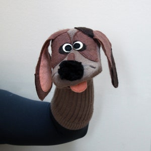 Heirloom Quality, Charming, Brown, Hound Dog Sock Puppet with Expressive Moving Mouth, All Sewn Parts, For Kids & Adults, Handmade to Order