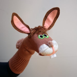 Professionally Sewn, Brown, Bunny Rabbit Sock Puppet, handmade, Couture Made to Order