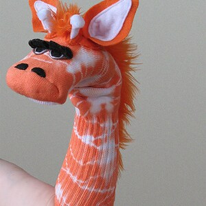 Tie Dye Giraffe Sock Puppet with Moving Mouth, Handmade