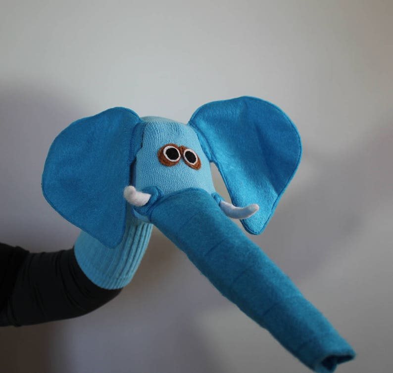Beautiful Blue Elephant Sock Puppet. Handmade Couture OOAK. Etsy