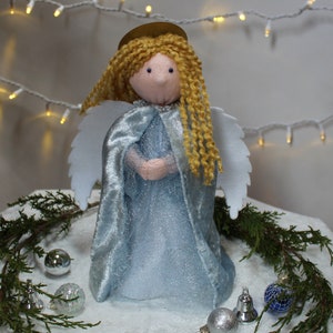 Angel in FROST BLUE, DIY Christmas Tree Topper or Decoration, Deluxe, Sock Doll Sewing Kit, Fun Adult Craft, Heirloom Quality Keepsake, Gift