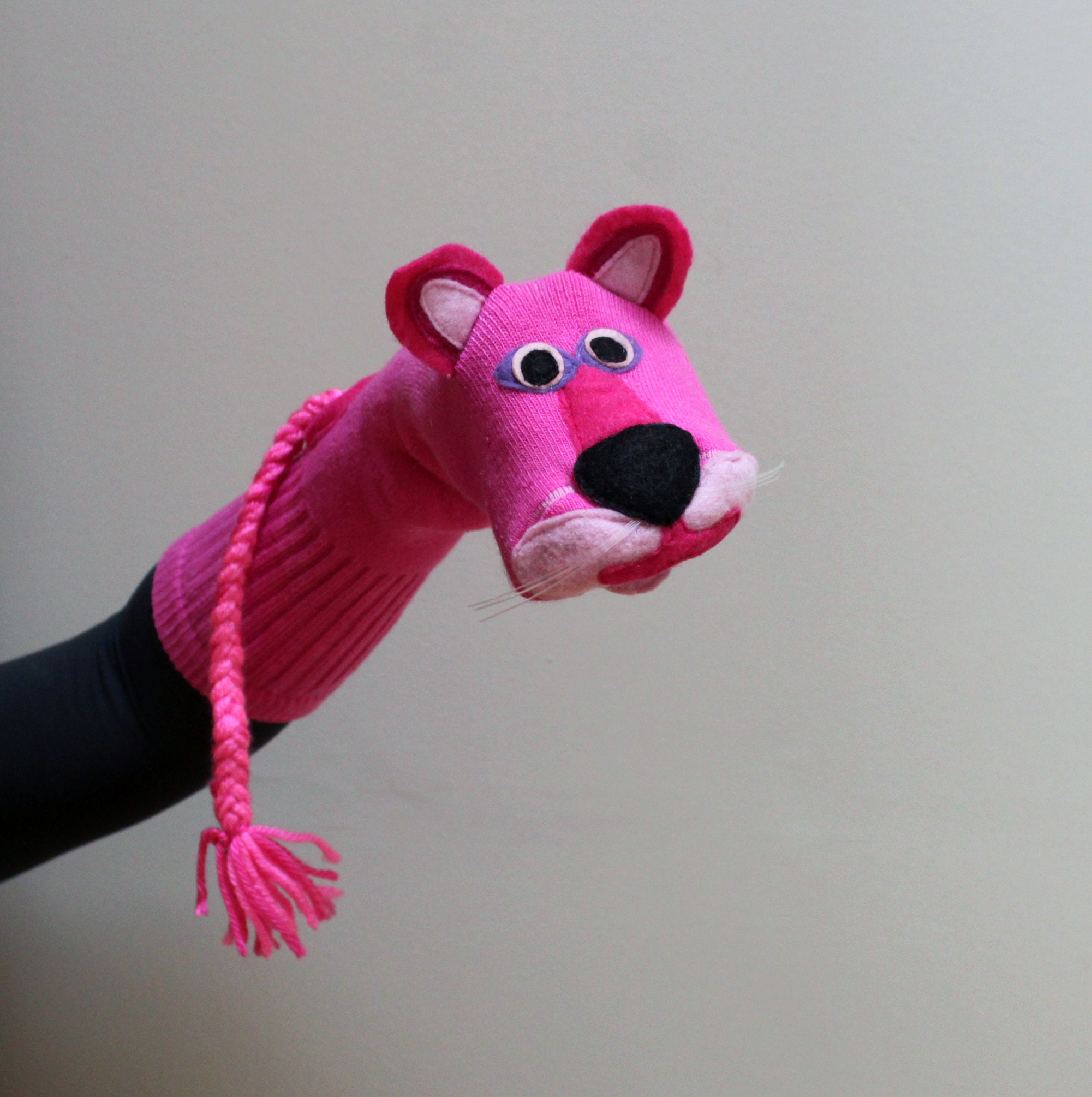 Fantastic Fuchsia Cat Sock Puppet Real Sock Puppet Handmade