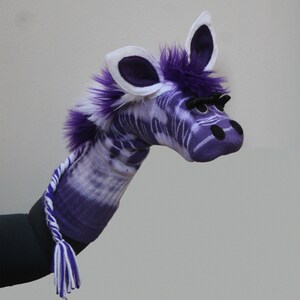 Purple Zebra Sockett® Sock Puppet, Handmade, Heirloom Quality, Moving Mouth, Professionally Sewn,Made to Order image 3