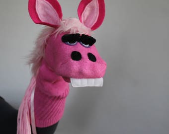 Handmade, Pink Pony Artisan Sock Puppet, Museum Quality Heirloom Fabric Toy Horse with Moving Mouth, 100% Professionally Sewn by Artist