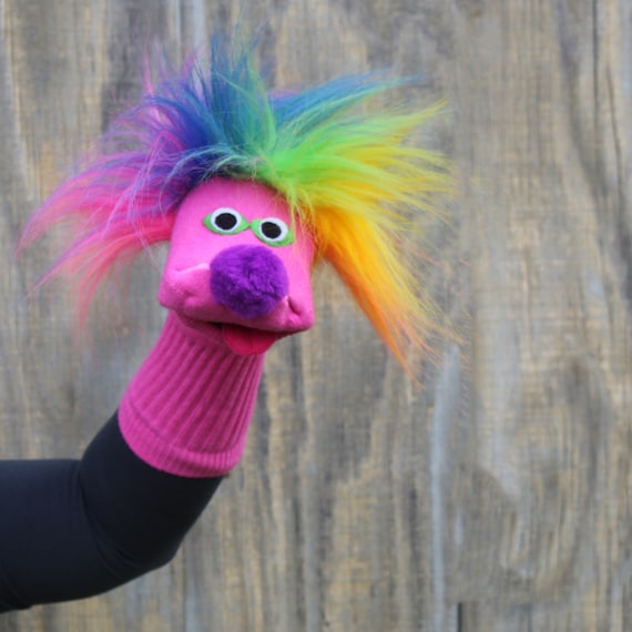 Too Socky Sock Puppet sammy Pink With Rainbow Hair Heirloom