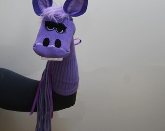 Couture, Purple Horse Sock Puppet,  Handmade, Professionally Sewn Made to Order