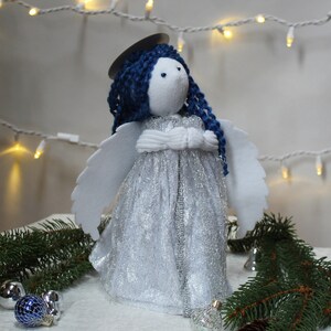 Angel in SILVER Gown, DIY, Christmas Tree Topper or Decoration, Adult Craft, Deluxe Sock Doll Sewing KIT, Heirloom Quality Keepsake or Gift