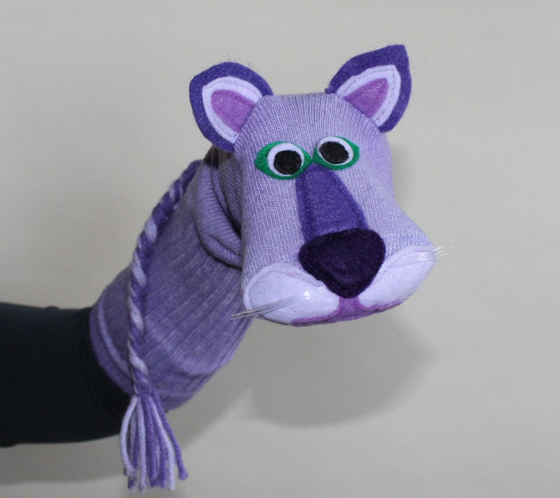 Purple Cat Sock Puppet Couture Handmade Toy 3 Sizes Etsy