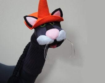 Luxury Handmade Feline Sock Puppets with Expressive Moving Mouth, Professionally Sewn, One of a Kind,  Museum Quality