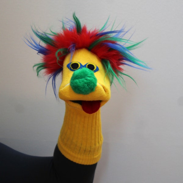 Luxury Sock Puppet "Sammy" in Classic Style, Tri-color Hair, Soft, Heirloom Quality, Handmade Toy, Cotton Sock, Sewn Parts, Moving Mouth