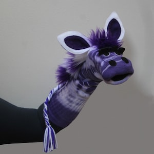 Purple Zebra Sockett® Sock Puppet, Handmade, Heirloom Quality, Moving Mouth, Professionally Sewn,Made to Order image 1