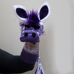 Purple Zebra Sockett® Sock Puppet, Handmade, Heirloom Quality, Moving Mouth, Professionally Sewn,Made to Order image 2