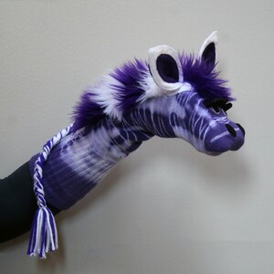 Purple Zebra Sockett® Sock Puppet, Handmade, Heirloom Quality, Moving Mouth, Professionally Sewn,Made to Order image 4