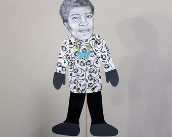 Inspirational Octavia Butler Stick Puppet & Kinetic Greeting Card in Stylized Grayscale with Optional Personal, Printed Message and Envelope