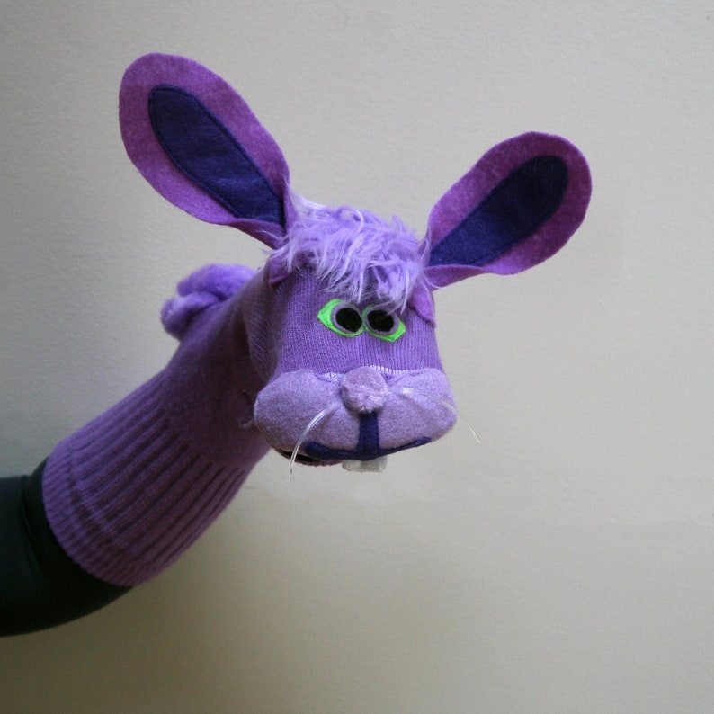 Purple Bunny Rabbit Sock Puppet handmade Couture Etsy