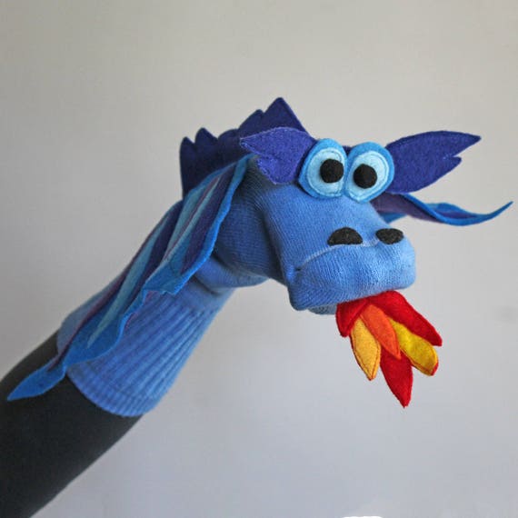 handmade blue dragon sock puppet or choose another color with etsy