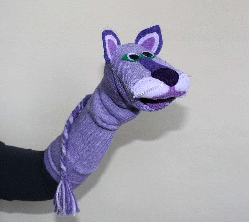 Purple Cat Sock Puppet Couture Handmade Toy 3 Sizes Etsy