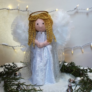 Deluxe Christmas Angel Sock Doll Sewing Kit, SILVER gown, Holiday Decoration or Tree Topper, Customizable Heirloom Quality Keepsake, Gift image 1