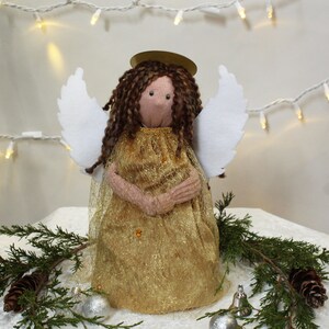 Angel in GOLD, DIY Christmas Tree Topper or Decoration, Deluxe Sewing KIT, Sock Doll, Adult Holiday Craft, Heirloom Quality Keepsake, Gift