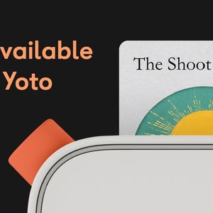 May include: Image features a card with the title "The Shoot of Jesse" and a sun design, emerging from a white device. The text "Now available on Yoto" is displayed in orange on a black background.