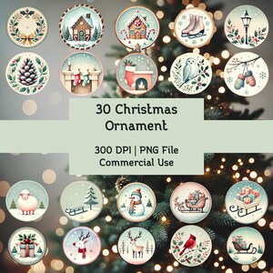 Pacote de enfeites de Natal em aquarela vintage PNG - 30 designs, 300 DPI | Uso comercial | Sublimação