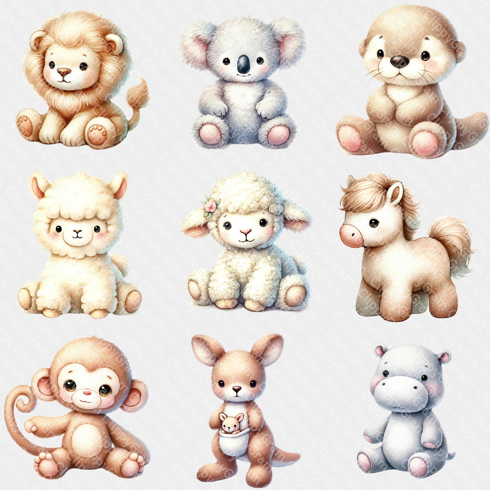 Baby Plush Animals Clipart Bundle – Watercolor Nursery Decor Pngs ...