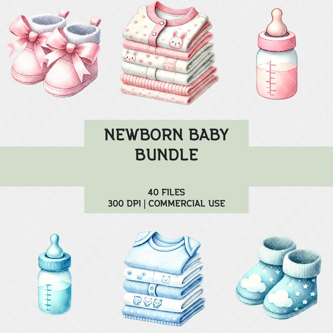 Newborn Baby Clipart Bundle: Pink and Blue Watercolor Baby Shower ...