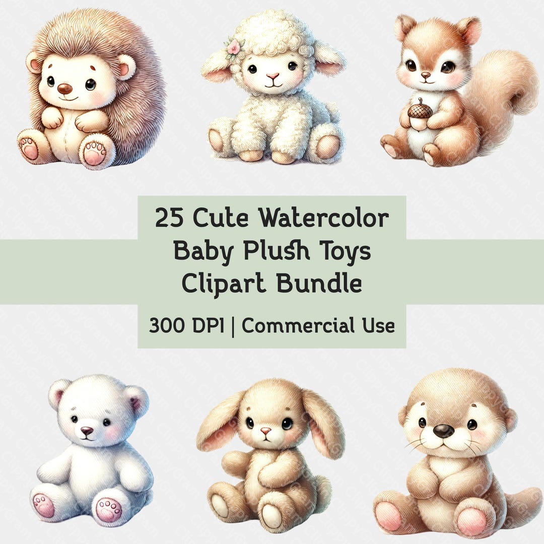 Baby Plush Animals Clipart Bundle – Watercolor Nursery Decor Pngs ...