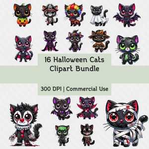 Spooky Halloween Cats Clipart Collection | Halloween Cats Clipart Bundle | Commercial Use | Transparent PNG | 300 DPI