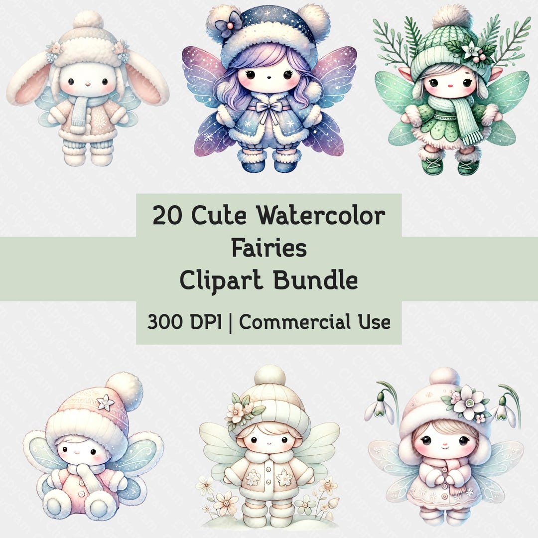 20 Cute Watercolor Fairies Clipart Bundle - Winter Fairy PNG, Digital ...