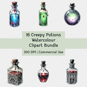 Spooky Potion Bottles Clipart: Halloween Witchcraft PNG (Digital Download, Commercial use)