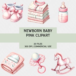 Baby Pink Clipart: Watercolor Nursery Designs (20 PNG Files, 300 DPI)
