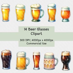 Beer Glass Clipart - Watercolor Beer Clipart | Beer Mug PNG Transparent | Watercolor Cocktail | Drinks Clipart | Commercial License