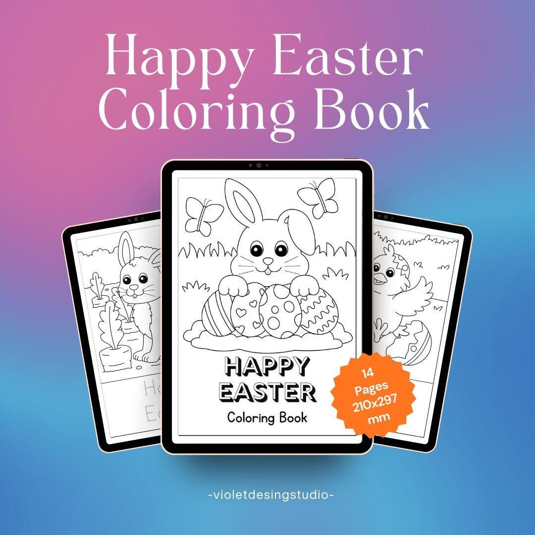 Happy Easter Coloring Book Printable for Kids Easter Bunny Coloring ...