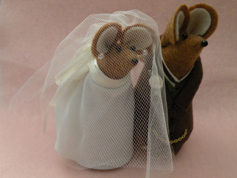 Mr and Mrs Mouse Wedding Couple cake topper decoration soft sculpture image 1