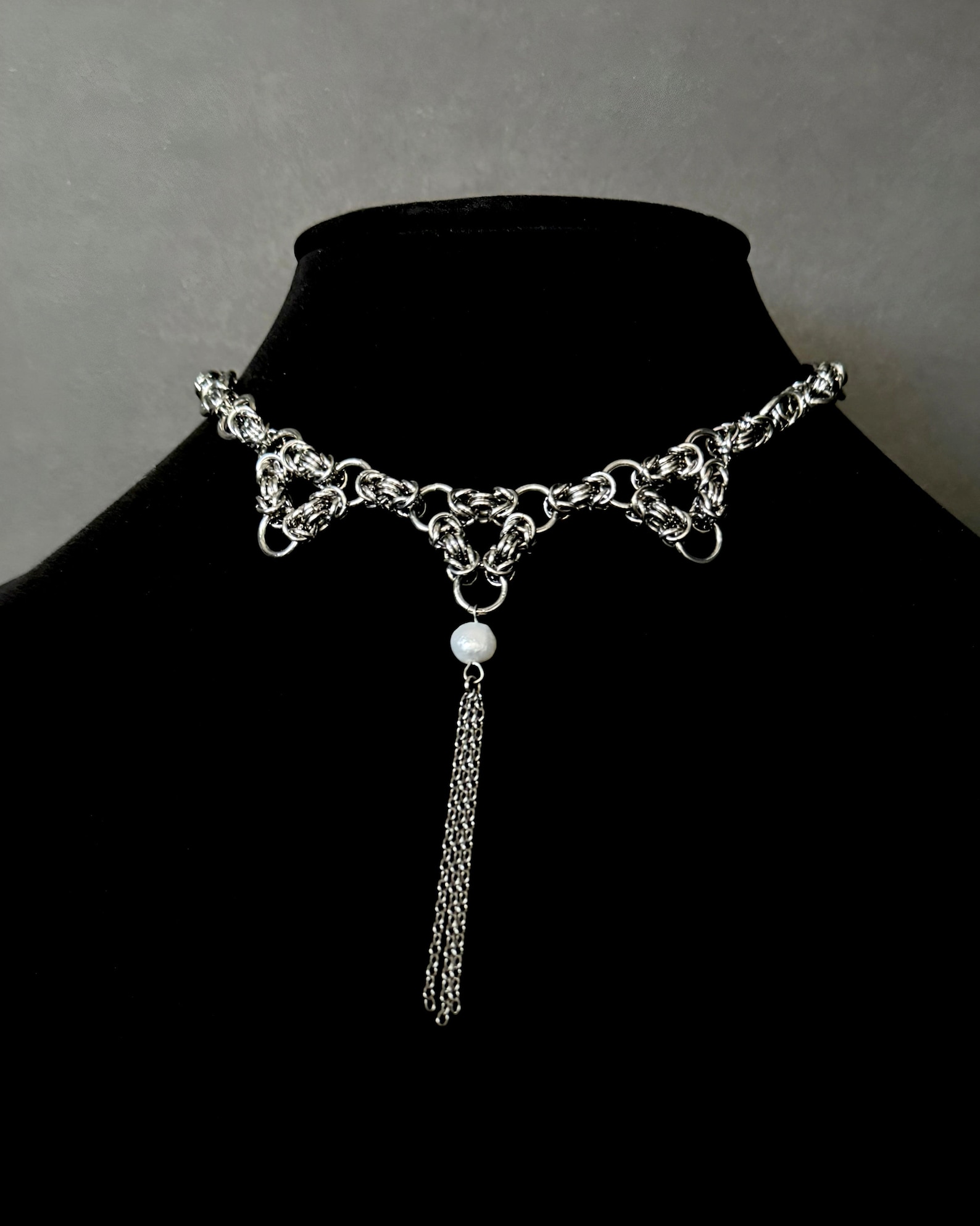 Pearl Chainmail Necklace | Unique Stainless Steel Jewelry | Alternative ...